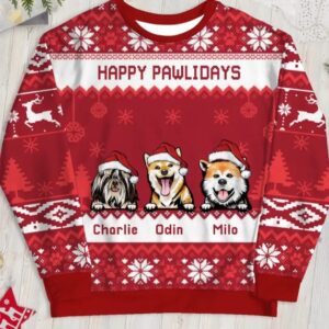 Happy Pawlidays Personalized Custom Christmas Gift Dog Lovers Ugly Christmas Sweater