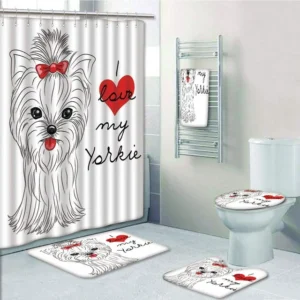 I Love My Yorkie Cute Terrier with its Tounge Out Adorable Yorkshire Terrier Bathroom Set