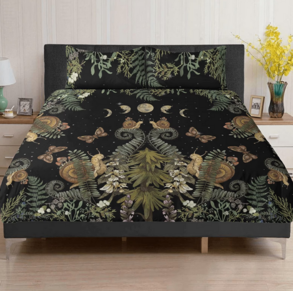 Dark Cottagecore Pine Fern Forest 3 Pcs Bedding Set