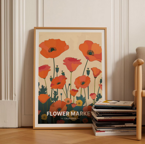 California Poppy Travel Floral Botanical Print Poster