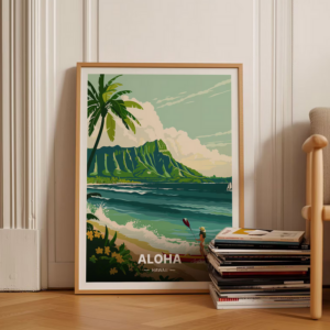 Hawaii Travel Poster Honolulu & Waikiki Surf Art Poster