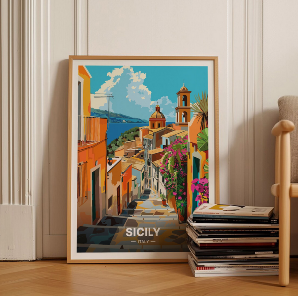 Sicily Italy Travel Poster Mediterranean Wall Art Poster