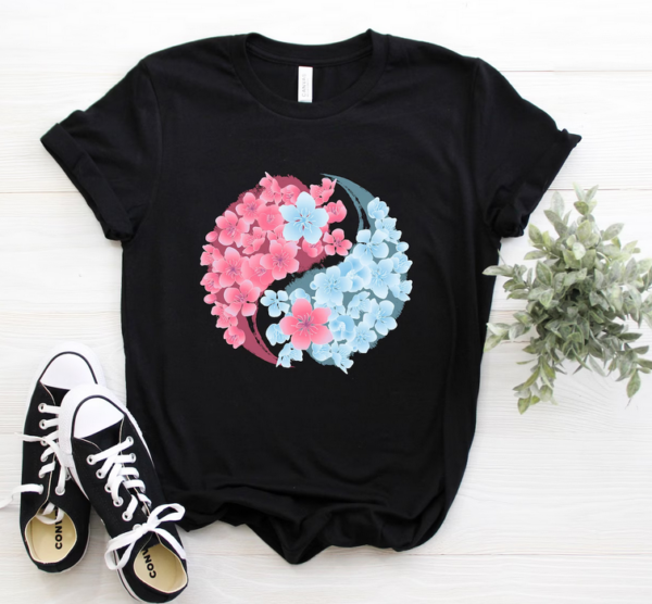 Vintage Sakura Flowers Yin Yang Fan Party Present Tshirt