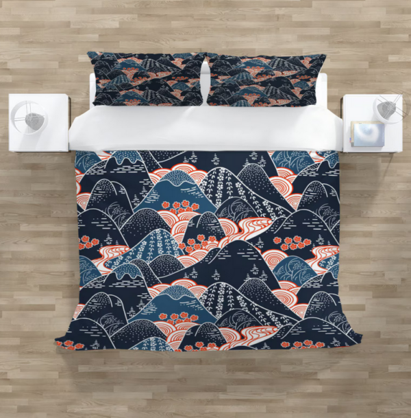 Japanese Kimono Duvet Cover Set with Pillowcases Bedding Set